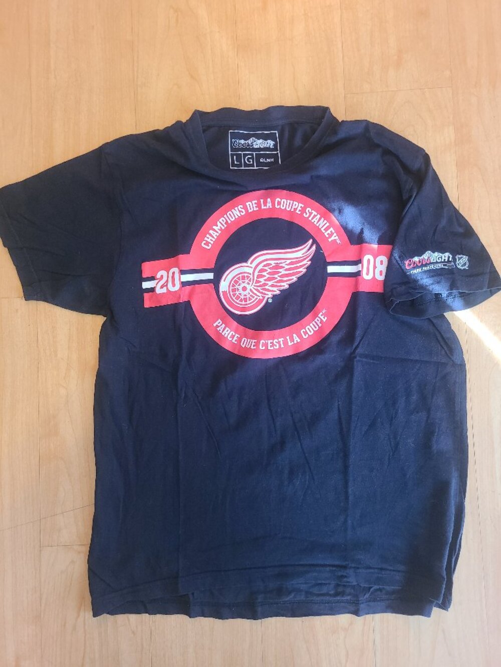 Detroit Red Wings 2008 Stanley Cup Champions T Shirt Large Black Coors Light NHL